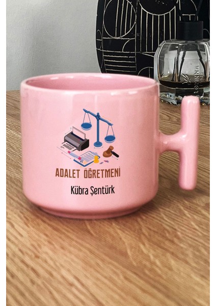 Kişiye Özel Adalet Öğretmeni Pastel T Kulplu Kupa Bardak Pembe Öğretmenler Günü Hediyesi fiyatları