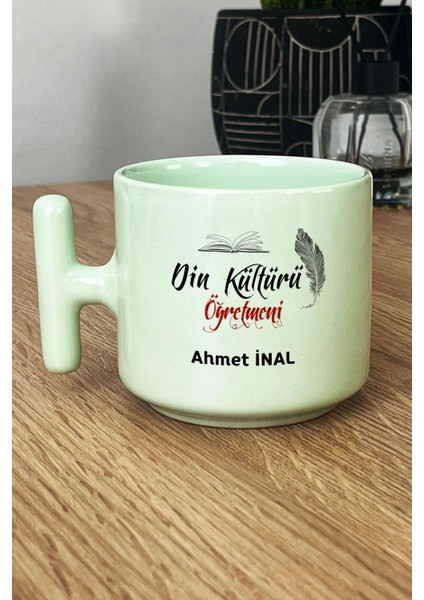 Kişiye Özel Din Kültürü Öğretmeni Pastel T Kulplu Kupa Bardak Yeşil Öğretmenler Günü Hediyesi
