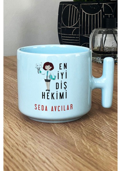 Kişiye Özel Kadın En Iyi Diş Hekimi Pastel T Kulplu Kupa Bardak Mavi fiyatları