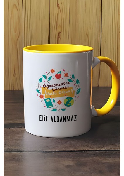 Kişiye Özel Öğretmenler Günü Hediyesi Kupa Bardak Sarı modelleri