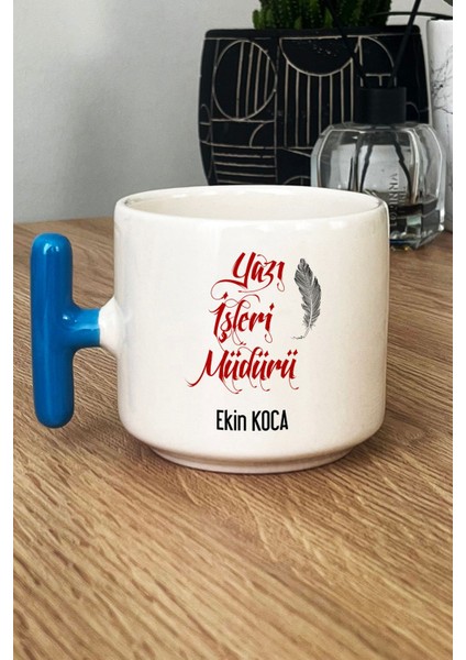 Kişiye Özel Yazı Işleri Müdürü Kupa Bardak T Kulplu Mavi