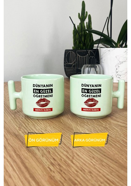 Kişiye Özel Dünyanın En Güzel Öğretmeni Pastel T Kulplu Kupa Bardak Yeşil Öğretmenler Günü Hediyesi modelleri