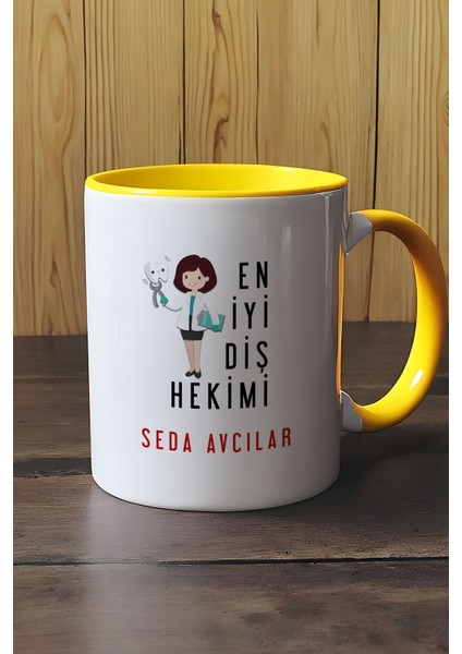Kişiye Özel Kadın En Iyi Diş Hekimi Kupa Bardak Sarı modelleri