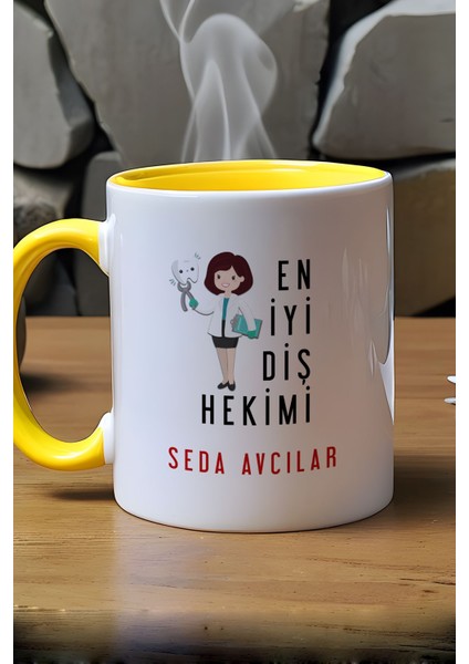 Kişiye Özel Kadın En Iyi Diş Hekimi Kupa Bardak Sarı indirimleri