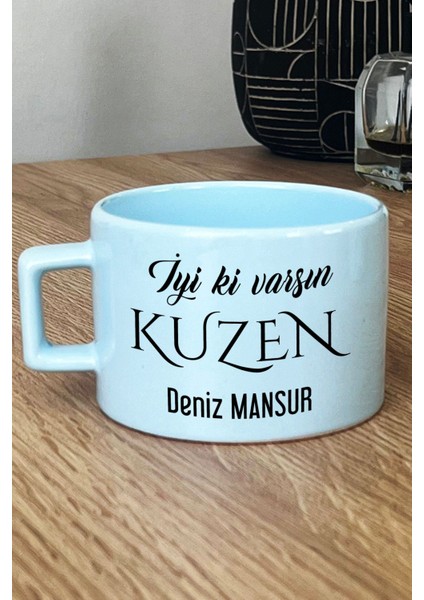 Kişiye Özel Iyi Ki Varsın Kuzen Pastel Fincan Mavi Doğum Günü Hediyesi