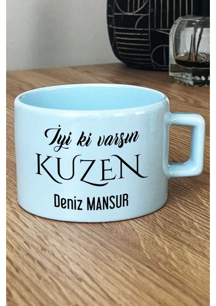 Kişiye Özel Iyi Ki Varsın Kuzen Pastel Fincan Mavi Doğum Günü Hediyesi fiyatları
