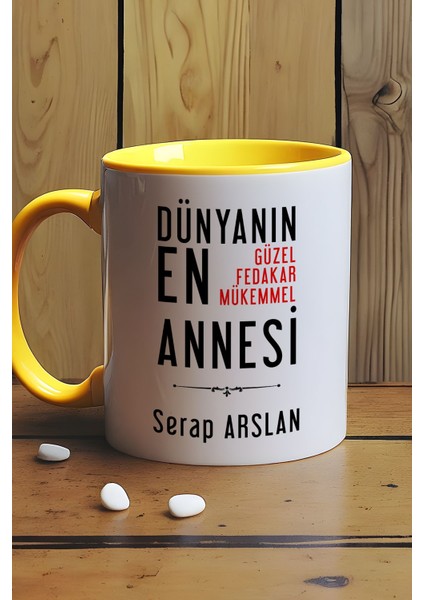 Kişiye Özel Anneye Hediye Kupa Bardak Sarı Annelere Doğum Günü Hediyesi