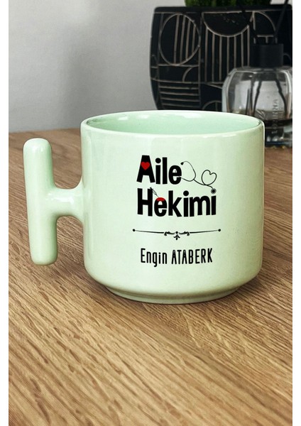 Kişiye Özel Aile Hekimi Doktor Pastel T Kulplu Kupa Bardak Yeşil Tıp Bayramı Hediyesi
