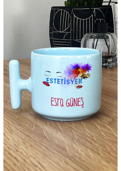 Kişiye Özel Estesiyen Pastel T Kulplu Kupa Bardak Mavi Isme Özel Tıp Bayramı Hediyeleri