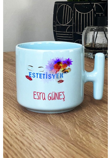 Kişiye Özel Estesiyen Pastel T Kulplu Kupa Bardak Mavi Isme Özel Tıp Bayramı Hediyeleri
