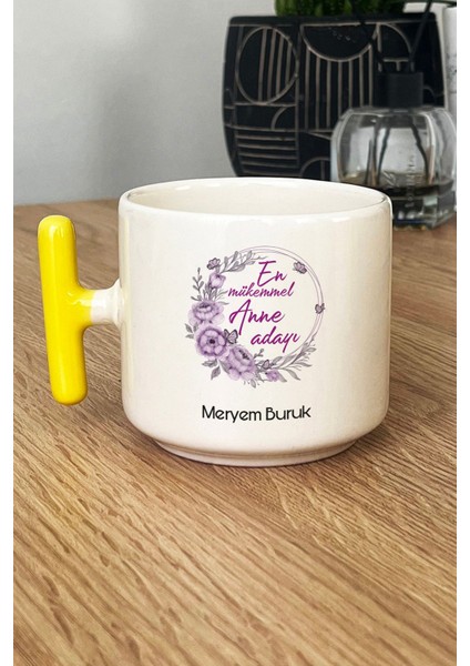 Kişiye Özel En Mükemmel Anne Adayı Kupa Bardak T Kulplu Sarı Hamileye Hediye