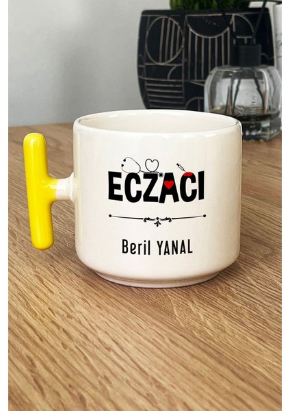 Kişiye Özel Eczacı Kupa Bardak T Kulplu Sarı Tıp Bayramı Hediyesi