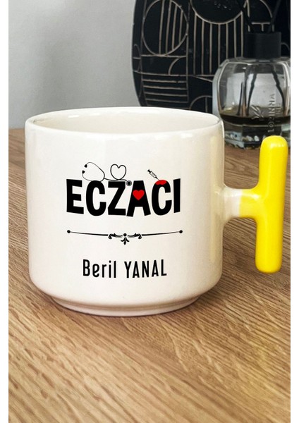 Kişiye Özel Eczacı Kupa Bardak T Kulplu Sarı Tıp Bayramı Hediyesi