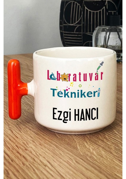 Kişiye Özel Laboratuvar Teknikeri Kupa Bardak T Kulplu Turuncu Tıp Bayramı Hediyeleri