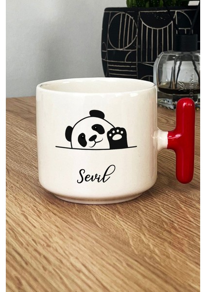 Kişiye Özel Sevimli Panda Kupa Bardak T Kulplu Kırmızı Pandalı Hediye fiyatları