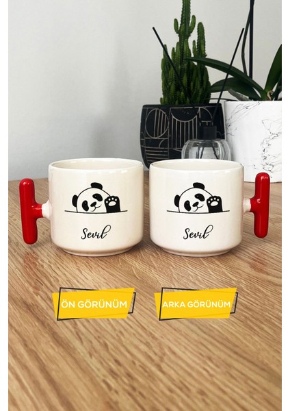Kişiye Özel Sevimli Panda Kupa Bardak T Kulplu Kırmızı Pandalı Hediye modelleri