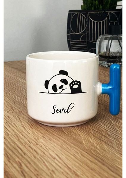 Kişiye Özel Sevimli Panda Kupa Bardak T Kulplu Mavi Pandalı Hediye fiyatları