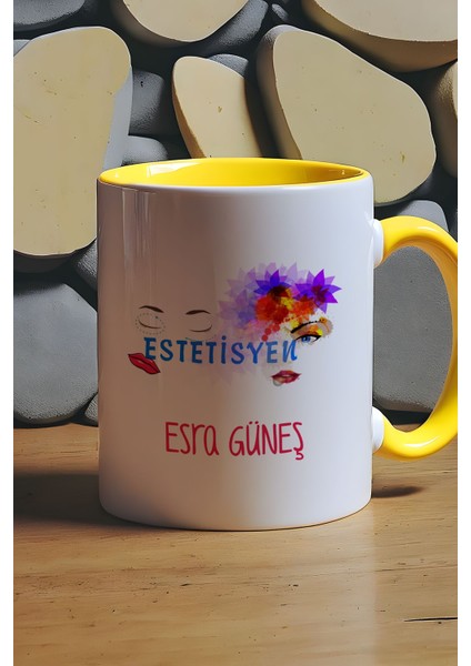 Kişiye Özel Estesiyen Kupa Bardak Sarı Isme Özel Tıp Bayramı Hediyeleri