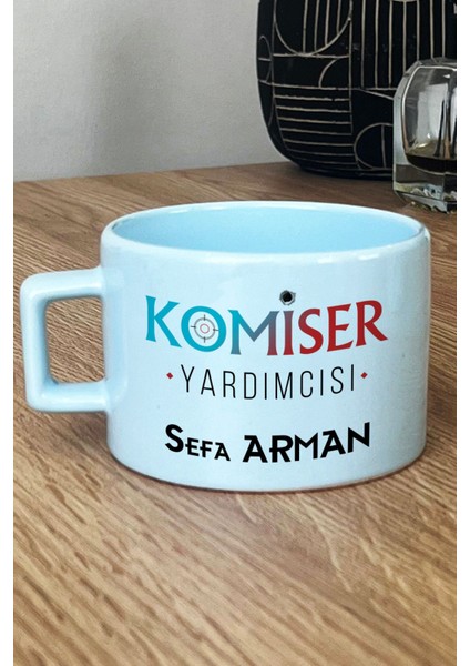 Kişiye Özel Komiser Yardımcısı Pastel Fincan Mavi Polisler Günü Hediyesi