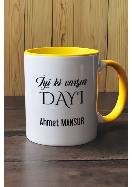 Kişiye Özel Iyi Ki Varsın Dayı Kupa Bardak Sarı Doğum Günü Hediyesi modelleri