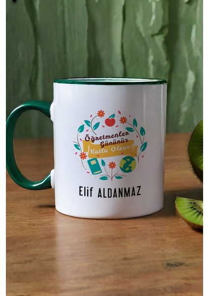 Kişiye Özel Öğretmenler Günü Hediyesi Kupa Bardak Yeşil modelleri
