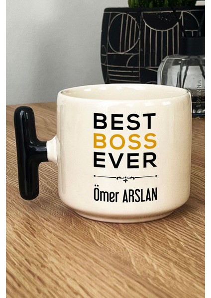 Kişiye Özel Best Boss Ever Kupa Bardak T Kulplu Siyah Patrona Doğum Günü Hediyesi