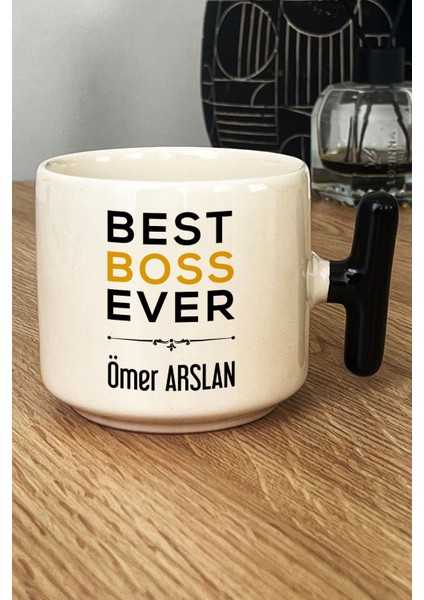 Kişiye Özel Best Boss Ever Kupa Bardak T Kulplu Siyah Patrona Doğum Günü Hediyesi