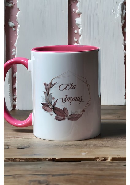 Kişiye Özel Çiçek Tasarımlı Isme Özel Kupa Bardak Pembe Isim Soyisim Yazılı fiyatları