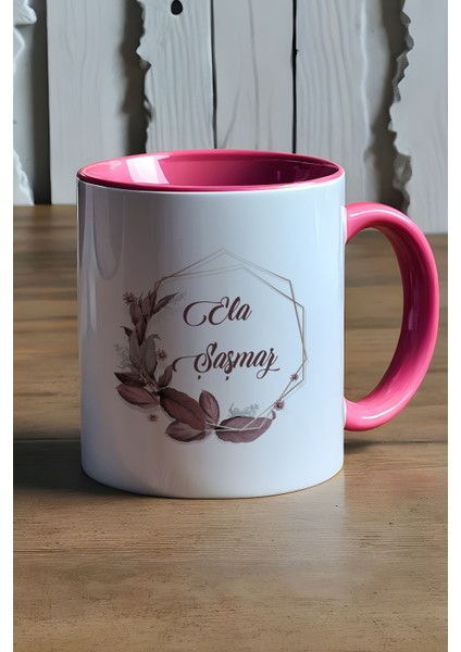 Kişiye Özel Çiçek Tasarımlı Isme Özel Kupa Bardak Pembe Isim Soyisim Yazılı fırsatları