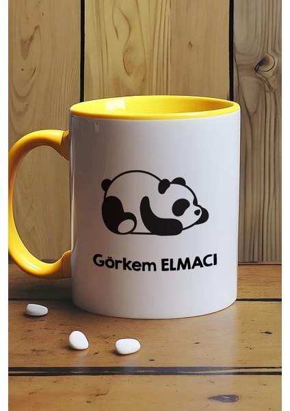 Kişiye Özel Uykucu Panda Kupa Bardak Sarı Arkadaşa Doğum Günü Hediyesi
