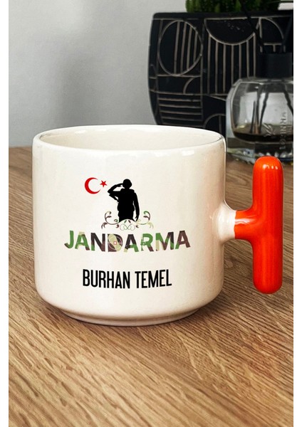 Kişiye Özel Jandarma Asker Kupa Bardak T Kulplu Turuncu Jandarmalar Günü Hediyesi