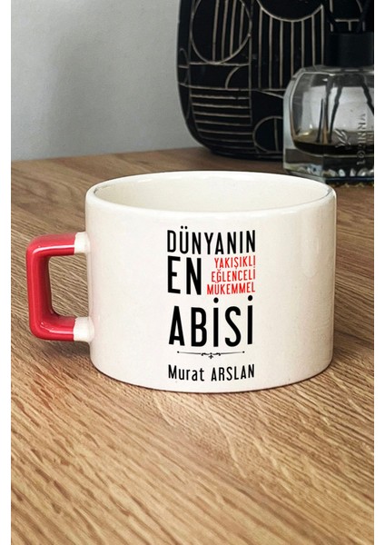Kişiye Özel Abi Lüks Fincan Turuncu Ağabeye Babalar Günü Hediyesi