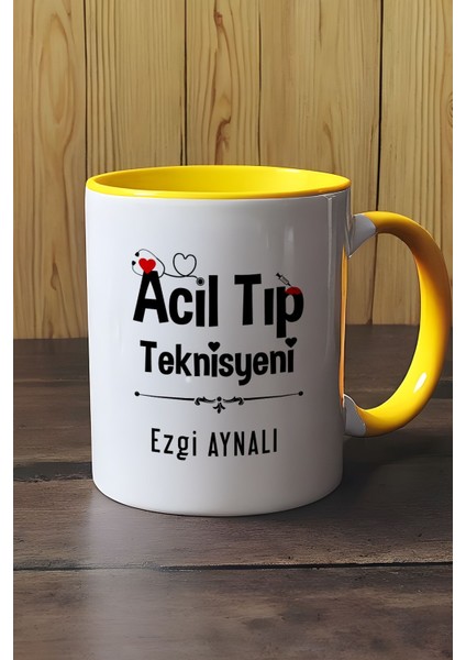 Kişiye Özel Acil Tıp Teknisyeni Kupa Bardak Sarı Att Tıp Bayramı Hediyesi