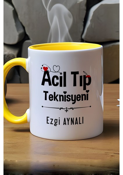 Kişiye Özel Acil Tıp Teknisyeni Kupa Bardak Sarı Att Tıp Bayramı Hediyesi