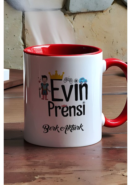 Kişiye Özel Evin Prensi Kupa Bardak Kırmızı Erkek Çocuğa Hediye modelleri