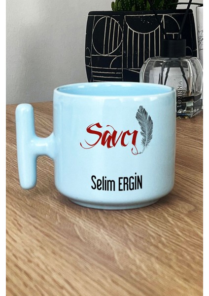 Kişiye Özel Savcı Pastel T Kulplu Kupa Bardak Mavi