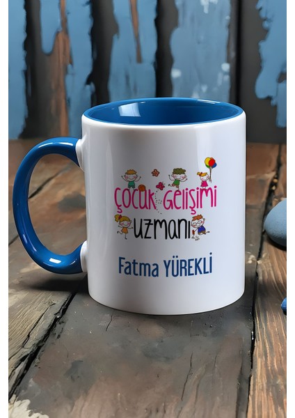 Kişiye Özel Çocuk Gelişimi Uzmanı Kupa Bardak Mavi Öğretmenler Günü Hediyesi