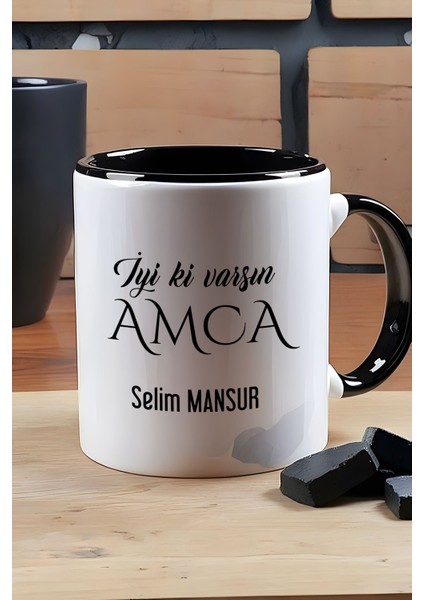 Kişiye Özel Iyi Ki Varsın Amca Kupa Bardak Siyah Doğum Günü Hediyesi modelleri