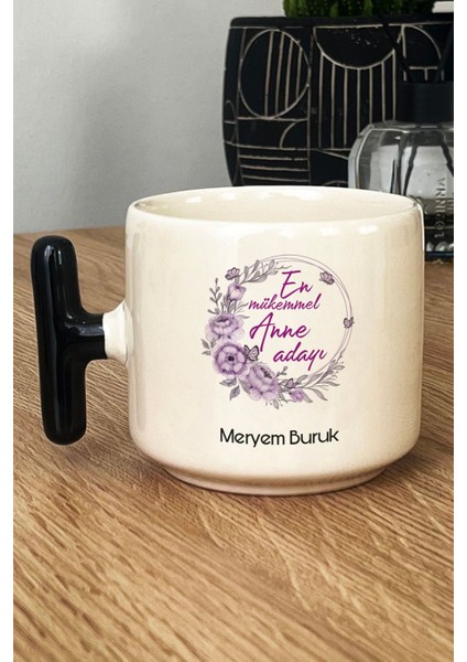 Kişiye Özel En Mükemmel Anne Adayı Kupa Bardak T Kulplu Siyah Hamileye Hediye