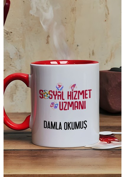 Kişiye Özel Sosyal Hizmet Uzmanı Kupa Bardak Kırmızı