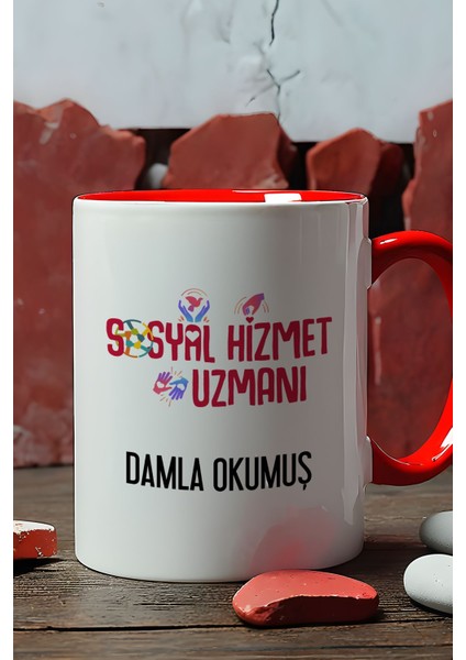 Kişiye Özel Sosyal Hizmet Uzmanı Kupa Bardak Kırmızı
