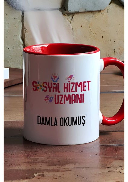 Kişiye Özel Sosyal Hizmet Uzmanı Kupa Bardak Kırmızı