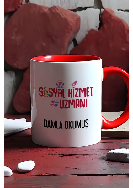 Kişiye Özel Sosyal Hizmet Uzmanı Kupa Bardak Kırmızı