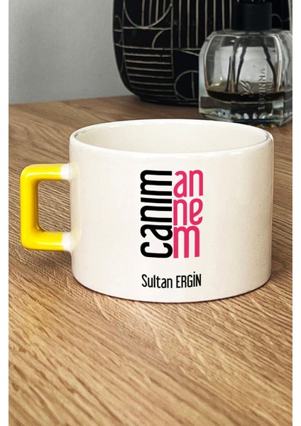 Kişiye Özel Canım Annem Lüks Fincan Sarı Anneler Günü Doğum Günü Hediyesi
