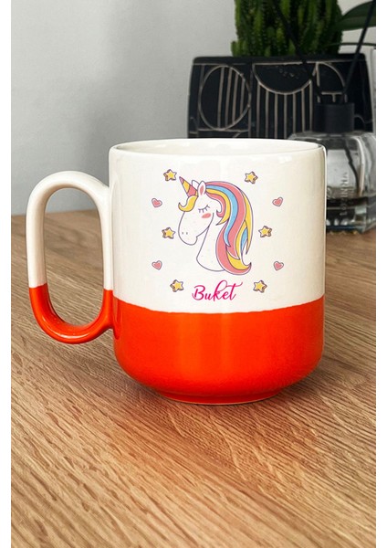 Kişiye Özel Unicorn Pro Kupa Bardak Turuncu Kız Çocuğa Doğum Günü Hediyesi