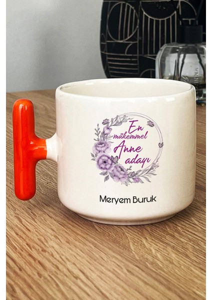 Kişiye Özel En Mükemmel Anne Adayı Kupa Bardak T Kulplu Turuncu Hamileye Hediye