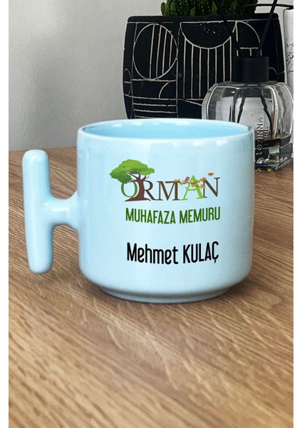 Kişiye Özel Orman Muhafaza Memuru Pastel T Kulplu Kupa Bardak Mavi