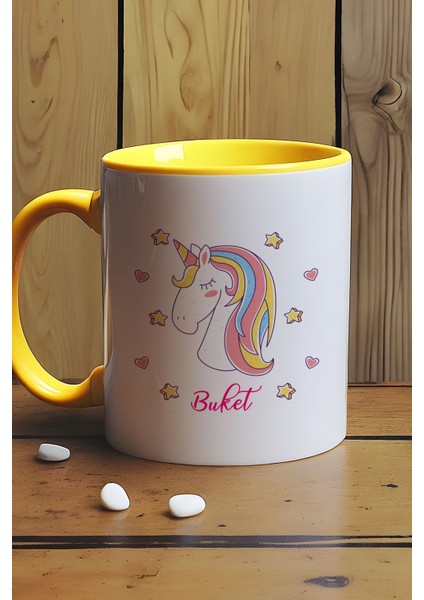 Kişiye Özel Unicorn Kupa Bardak Sarı Kız Çocuğa Doğum Günü Hediyesi