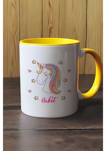 Kişiye Özel Unicorn Kupa Bardak Sarı Kız Çocuğa Doğum Günü Hediyesi modelleri