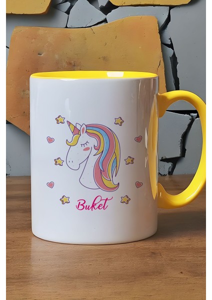 Kişiye Özel Unicorn Kupa Bardak Sarı Kız Çocuğa Doğum Günü Hediyesi fırsatları
